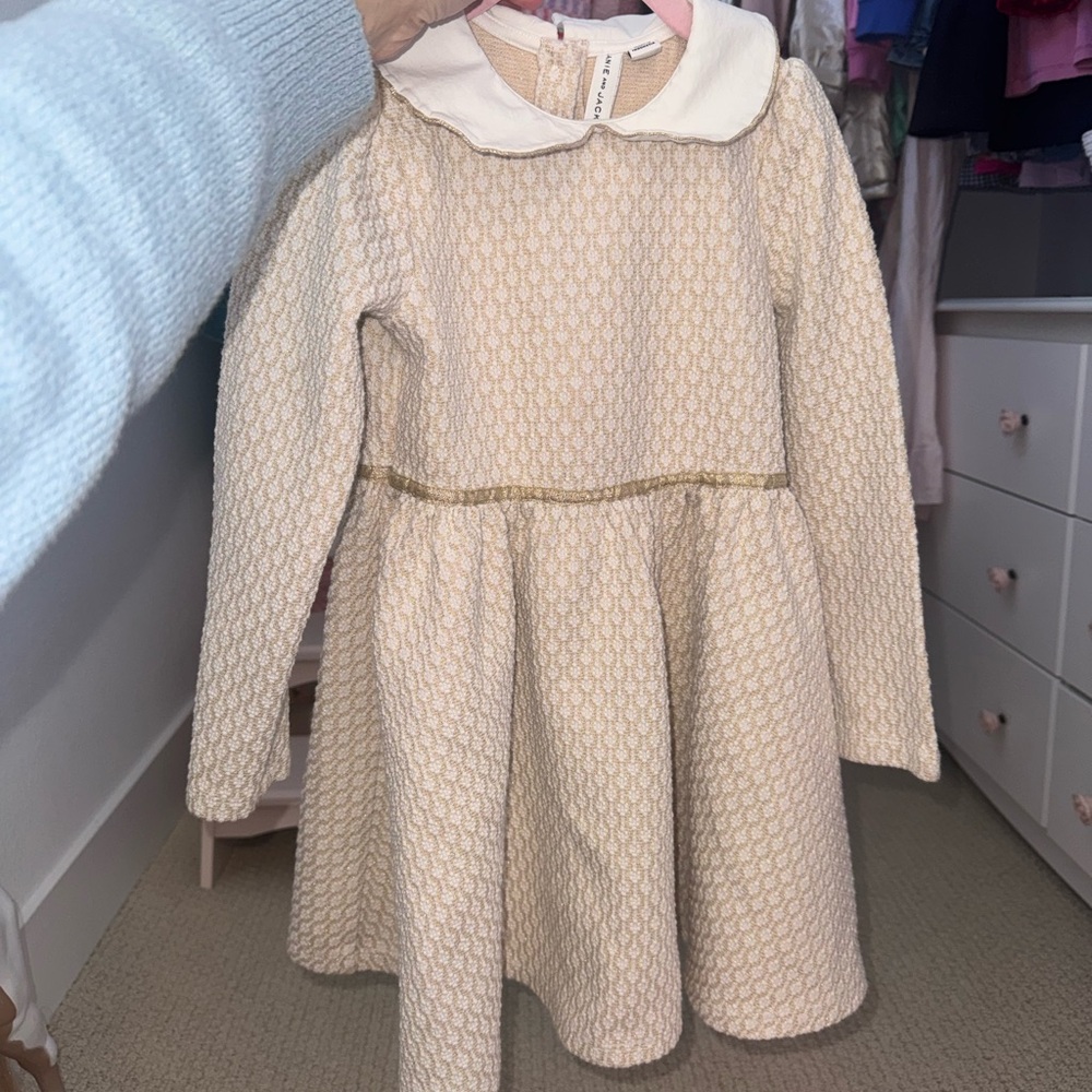 Janie and Jack Cream Dress with Gold Accents